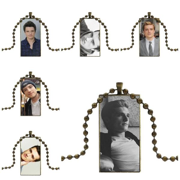 

ej glaze vintage jewelry bronze color glass cabochon choker pendant long rectangle necklace for men women gift josh hutcherson, Silver