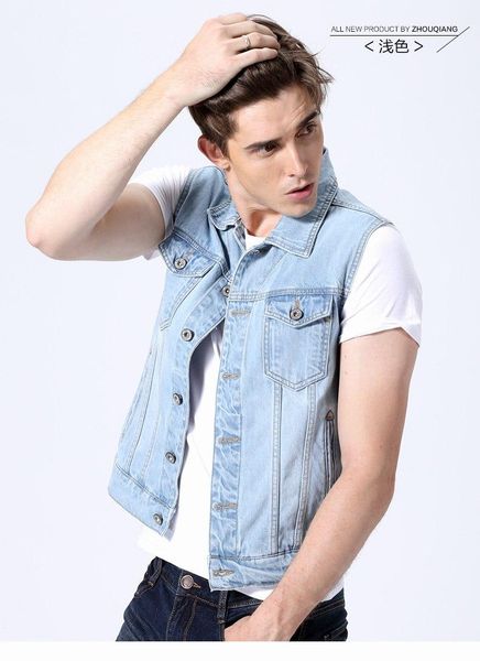 

однобортный нового стиль мужского джинсового жилета мужской весна хлопок тонкие куртки жилеты жилет рукава джинсовая верхняя одежда дышащая, Black;white