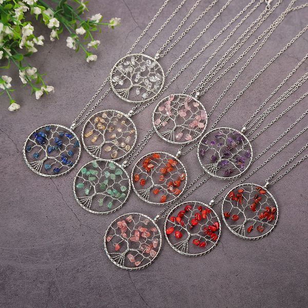 

new arrival natural crystal tree of life pendant necklaces men women chain jewelry gift ing, Silver