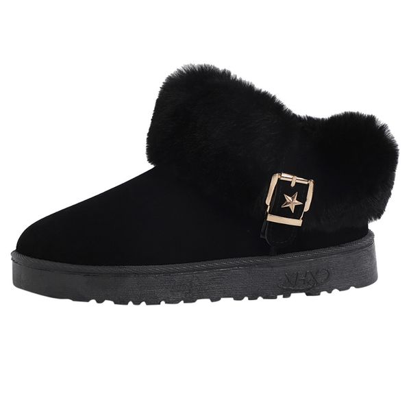

winter plus size ankle boots women boots fashion round slip on warm star buckle turn over edge winter shoes botas mujer #3, Black