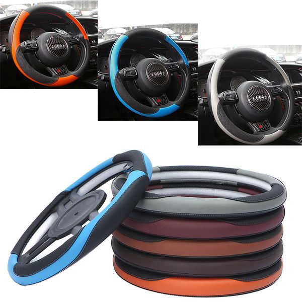 

38cm car steering wheel cover anti-slip direction breathable leather holster