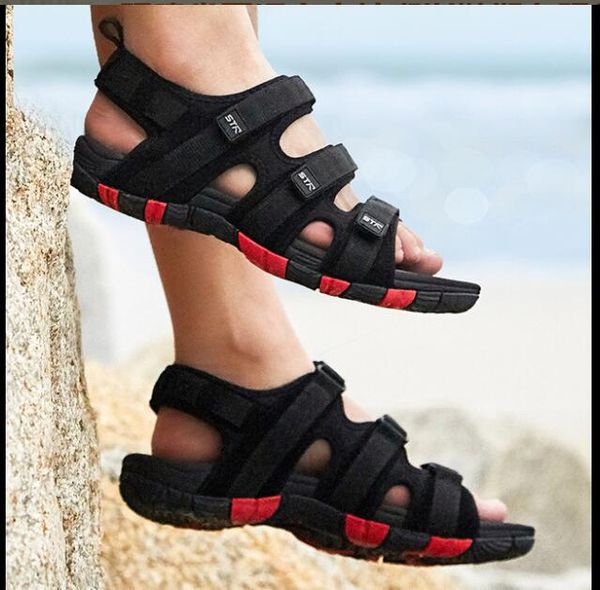 

summer thick-soled non-slip peep-toe sandals comfortable men summer shoes trendy outdoor sports student beach shoes loafers, Black