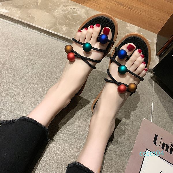 

slippers female 2019 summer new korean fashion wild color matching toe lazy slippers ct04, Black