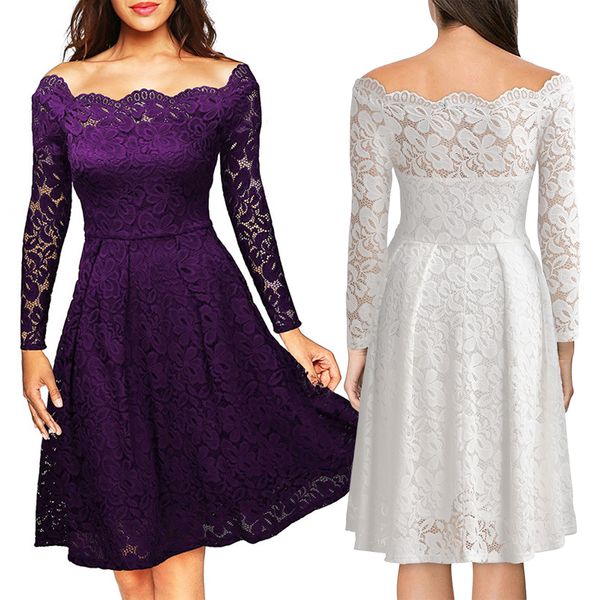 

women's elegant lace off shoulder dress
