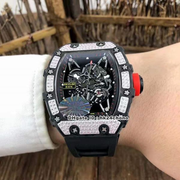 

new лучший rm35-02 рафаэль надаль ntpt carbon алмазный autoamtic мужские часы бриллианты ободок скелет циферблат черный каучуковый ремешок м, Slivery;brown