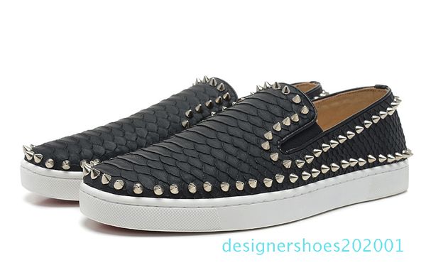 

red bottom sneakers luxury loafers party wedding,roller boat designer snakeskin leather with spikes studded trainers for mens womens d01, Black