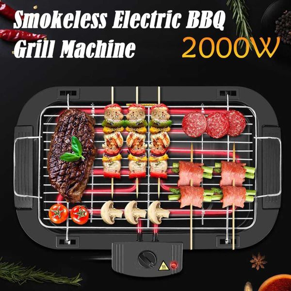 

camp kitchen 2000w 220v outdoor portable smokeless electric pan grill bbq stove griddle barbecue 5 temperature mode for home camping