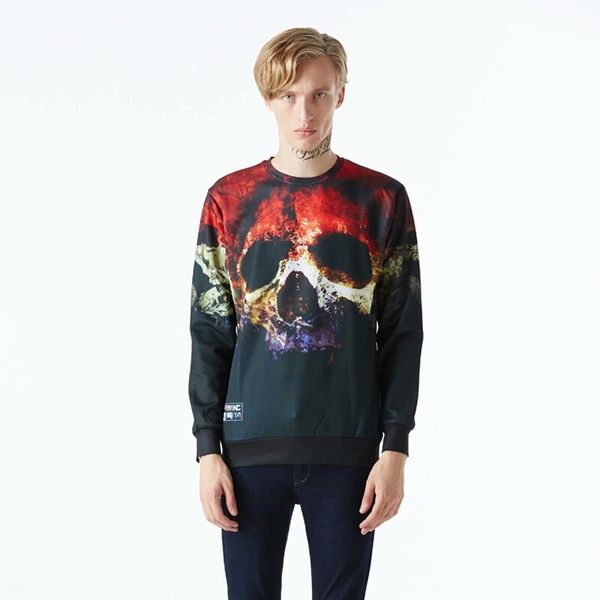 

halloween mens designer hoodie autumn winter luxury 3d print fire skull hoodies men skeleton sweatshirt sports streetwear sweatshirts s-xl, Black