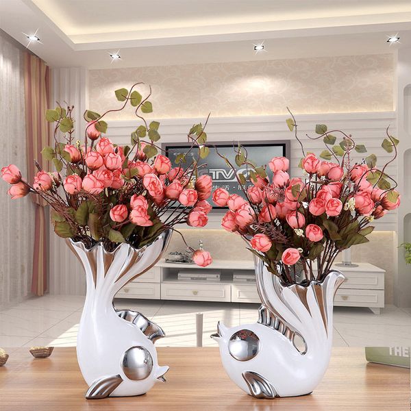 

simple modern ceramic kissing fish vase ornaments home livingroom artificial flower figurines crafts office deskdecoration