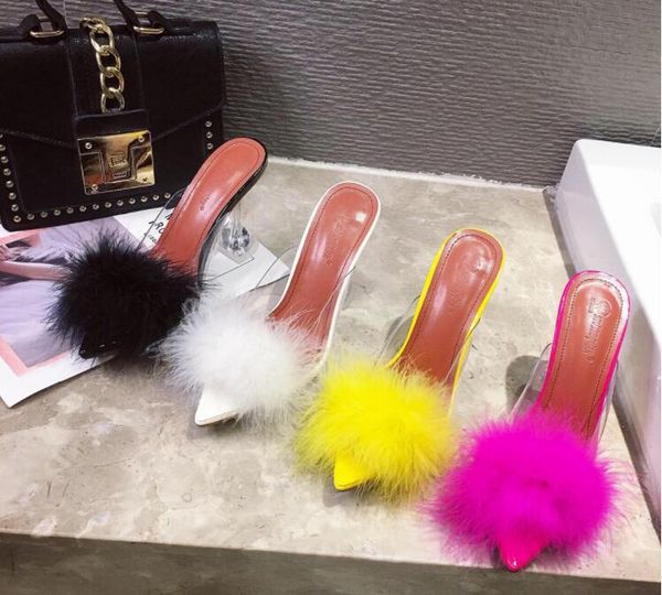 

модные женские туфли на высоком каблуке перо открытым носком сандалии 10cm дизайнер обуви свадьба партии обуви с коробкой, Black