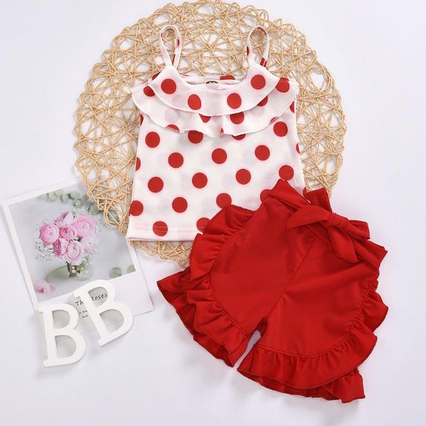 

sweet toddler kids baby girls ruffle dot vest +solid shorts summer outfits clothes girls clothes kids w10, White