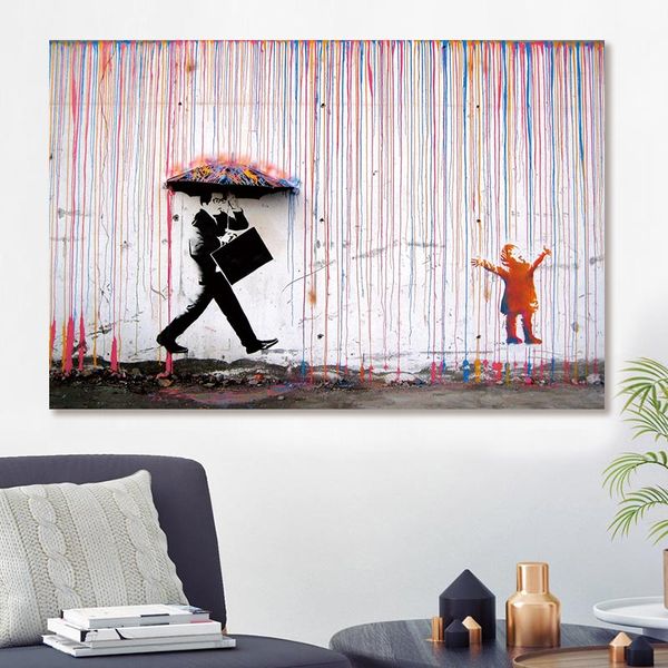 

бэнкси красочный дождь wall art холст живопись произведение искусства плакаты и печать стена картины для декора нет кадров
