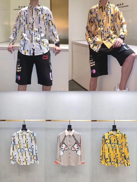 

2020ss italian classic style medusa shirt pol floral print color luxury casual harajuku shirt long sleeve men's head medusa shirt, White;black