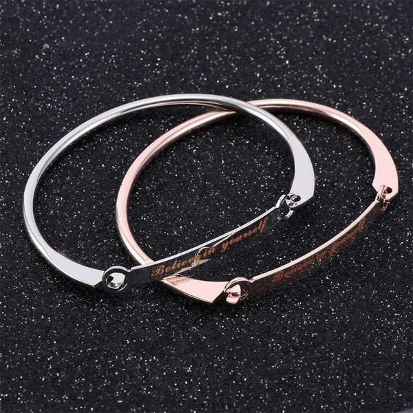 

bangle 1pcs engraved inspiration believe in yourself bracelet, Black