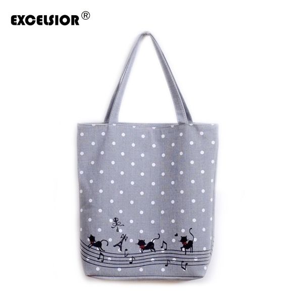 

excelsior women shoulder bag canvas handbag music cats printed large beach bag bolsos mujer de marca famosa 2020 torebki damskie