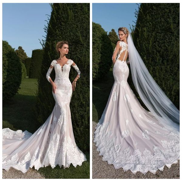 

2019 spring beach mermaid lace country wedding dresses backless bridal gowns 2019 vestidos de novia wedding gowns nigeria long sleeve, White