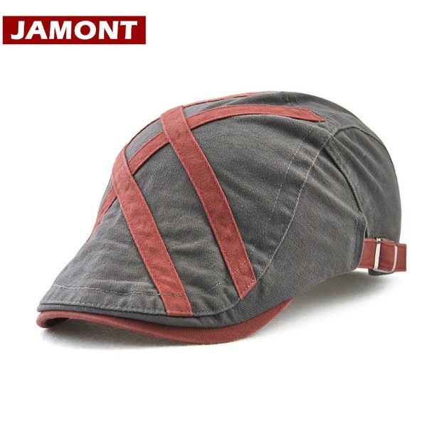 

jamont] 2019 brand casual visors caps men beret hat for men flat cap cotton gorras patch striped fashion hat casquette, Blue;gray
