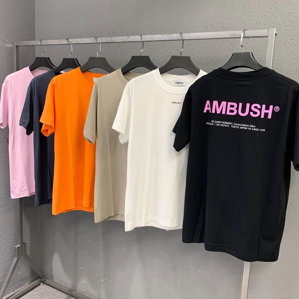 

6 colors mens designer t shirts high street 19ss ambush short sleeve 3m reflective letters basic fashion brand short sleeve t-shirt casual, White;black