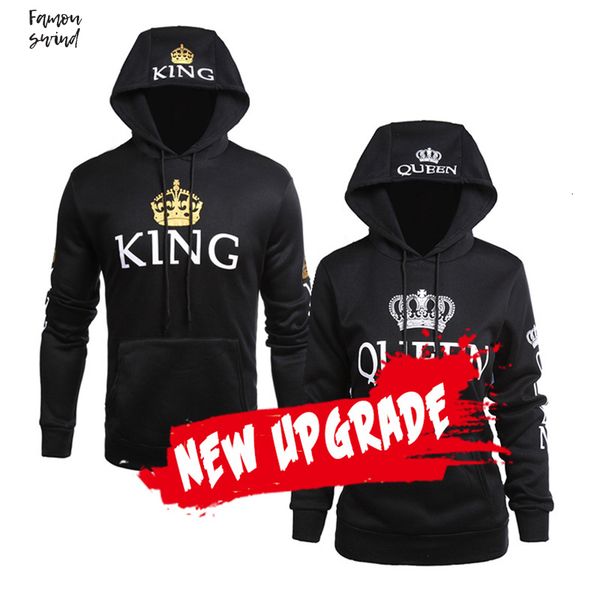 

мужчины осень-зима одежда распечатать повседневная одежда парой толстовки литерных pattern королева король женщины длинные рукава hoodie, Black