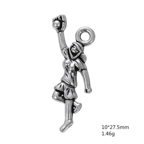 

antique silver women basketball pendant sports charms for handmade jewelry bracelets necklace making diy accessories 50pcs, Bronze;silver