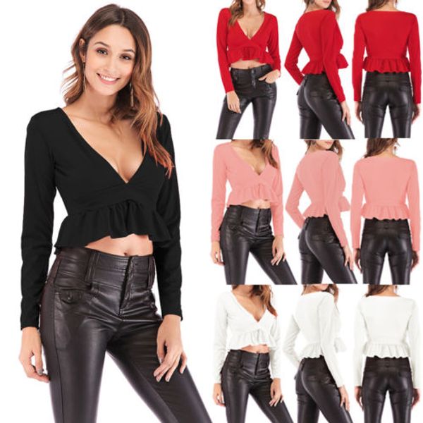 

2019 new women solid lace cold shoulder long sleeve slim t-shirt, White