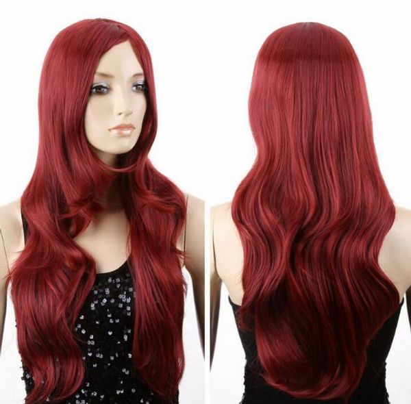 Free Shippin Long Wavy Dark Red Fashion Natural Hair Cosplay