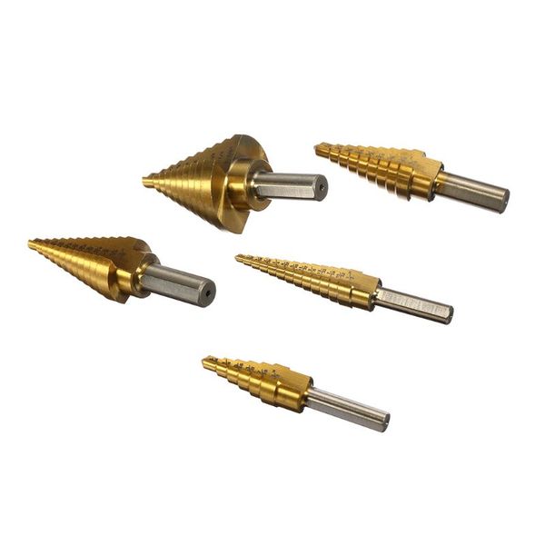 

6pcs titanium step drill bit set with automatic center punch, 50 sizes in 5 high speed steel drill bits set for sheet metal with