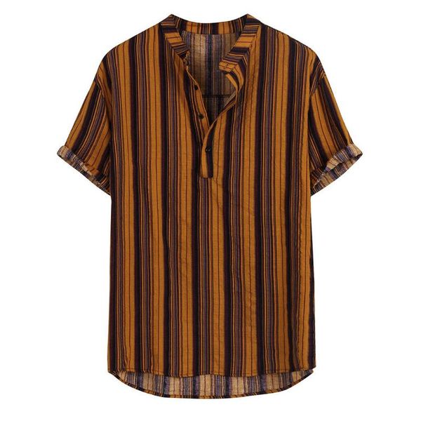 

men shirt tee short sleeve shirt striped summer streetwear stand collar casual hawaiian loose hauts pour hommes z0113, White;black