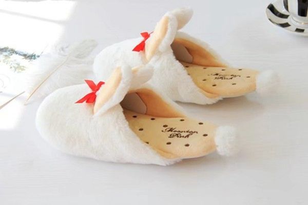 

super cute cute rabbit ears bow household warm cotton slippers warm household shoes, Black