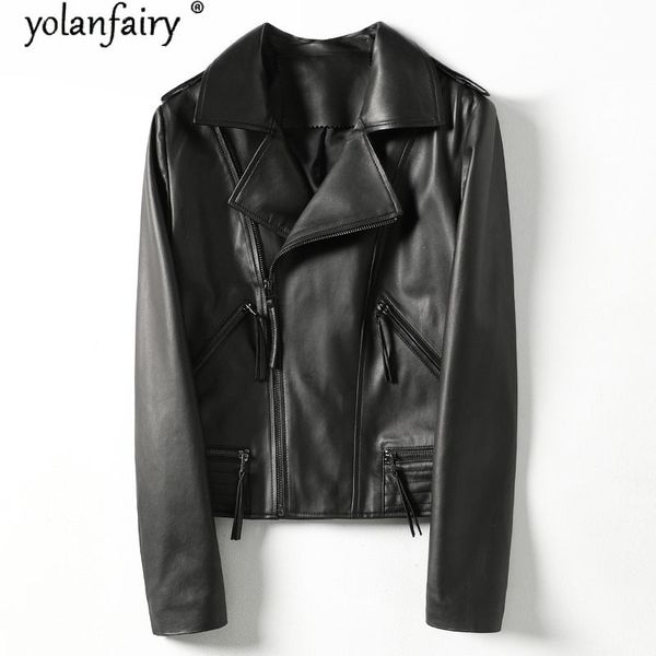 

yolanfairy women's genuine leather jacket female real leather women coats women's clothes 2020 fashion kobiety plaszcze 202a tn3, Black