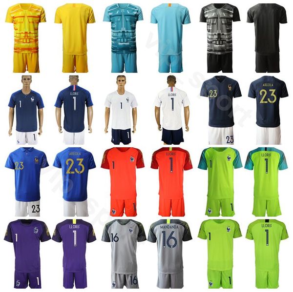 

Men Goalkeeper GK 1 Hugo Lloris France Goalie Soccer Jersey Set 16 Steve Mandanda 23 AREOLA Football Shirt Kits Uniform Blue Black Yellow