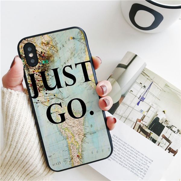 

capa luxury just go travel map quotes cover for iphone 11 pro xs max xr case for iphone 8 7 6s plus 5s se case soft silicone cover.