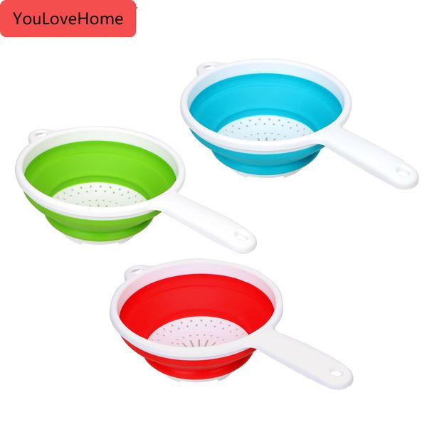

1pc collapsible drainer with long handle foldable colander fruit vegetable washing basket strainer kitchen tool gadgets