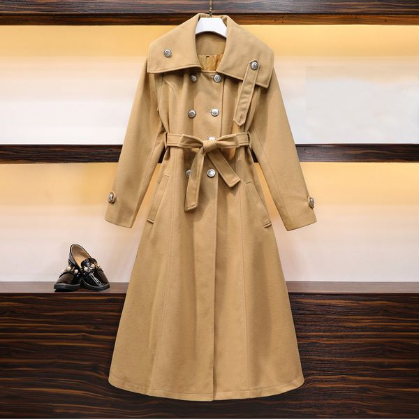 

2019 new fashion double breasted mid-long trench coat women khaki slim belt cloak mujer windbreaker female abrigos plus size#j30, Tan;black