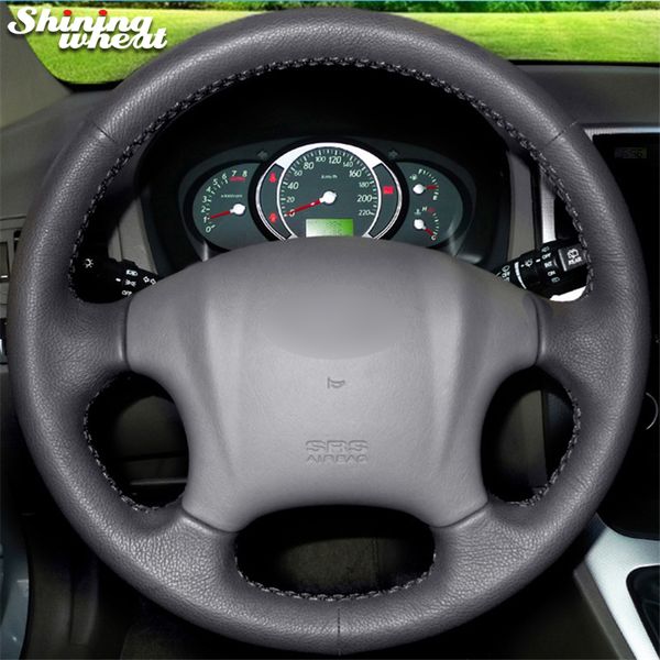 

shining wheat hand-stitched black leather car steering wheel cover for tucson 2006-2014