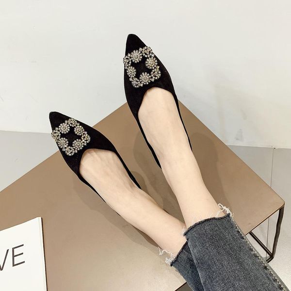 

2020 european and american spring new wild black leather shoes women's single fashion pointed flat shoes soft bottom women, Black;red