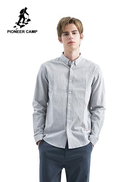 

pioneer camp smart casual men shirt long sleeve embroidery shirts men solid cotton shirt male brand clothings acc901573, White;black