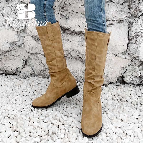 

rizabina plus size 32-46 knee high boots for women flats shoes winter keep warm fur casual round toe 2020 fashion long boots, Black