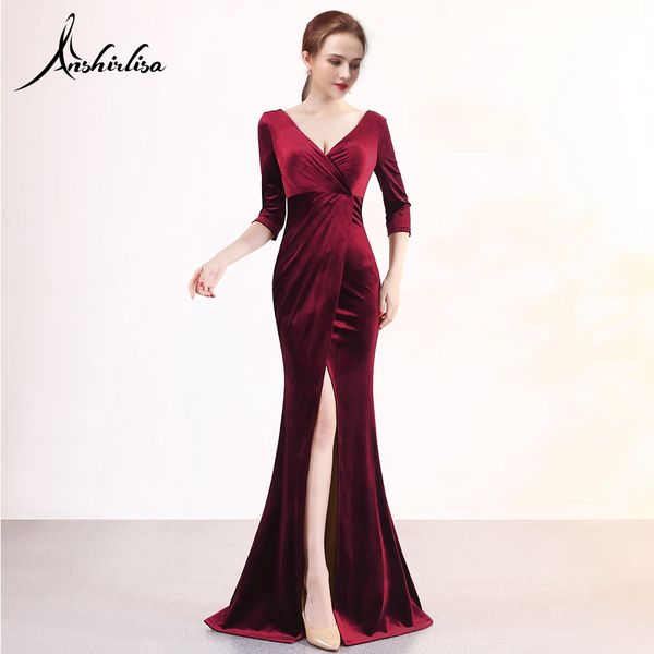 

anshirlisa women burgundy velvet half sleeve evening dress long empire waist slit formal prom party gown elegant vintage, White;black