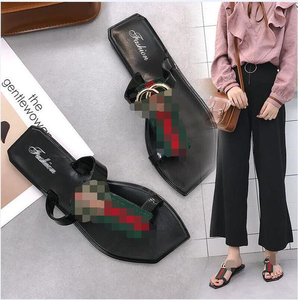 

2020 luxury flip flops slides women flip flops leather women sandal slippers summer beach sandals woman slipper letters, Blue;gray