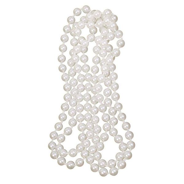 

long artificial pearl necklace white jewelry accessory for flapper girl costume 1920s, Silver
