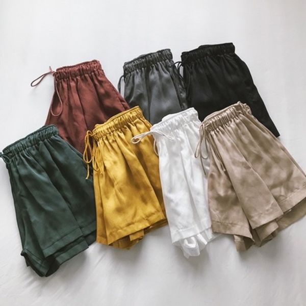 

летом 2019 новые медные аммиака эластичный пояс свободный большой свободного покроя шорты для женщины плотные талия свободно большой свободн, White;black