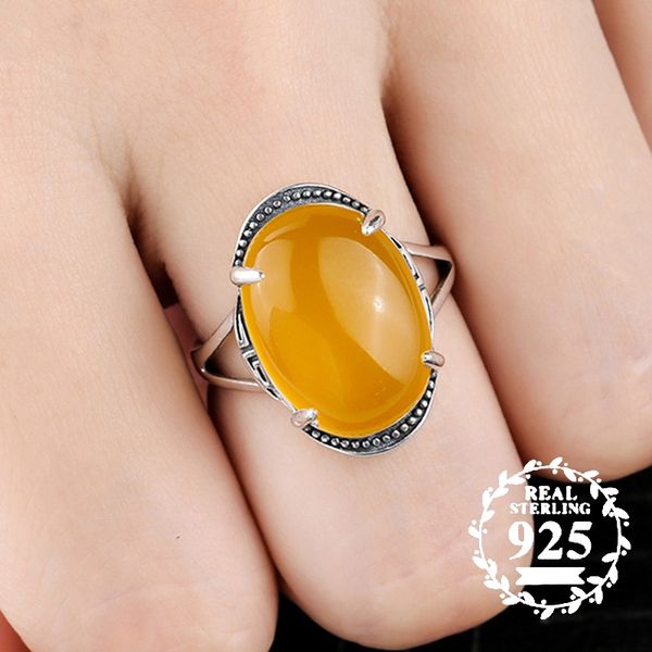 

10 * 14 мм не поддельные s925 стерлингового серебра украина янтарные кольца преувеличенные кольца здоровья богатые литва ретро ручной работы, Golden;silver