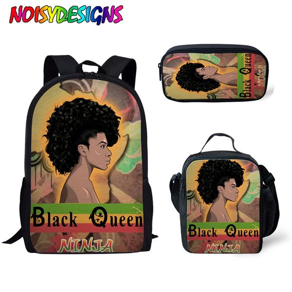 

noisydesigns mochila escolar for kids black queen african girls print school bags children 3pcs/set schoolbag teenager book bag
