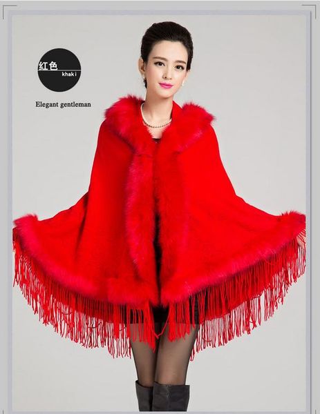 

faux fur cape coat hooded tassels explosion models fall and winter women's fashion fur shawl cape coat knit cardigan 1022105, Black
