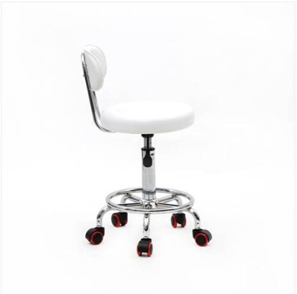 

fashion 2021 wholesales round shape adjustable salon stool with back and line white