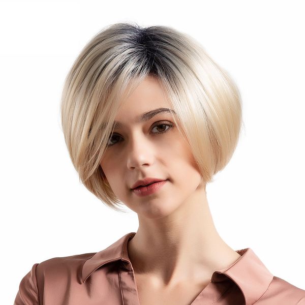 

synthetic short bobo straight 50% natural hair wig for women trendy gradient wig festival essentials #1127 wholesale, Brown