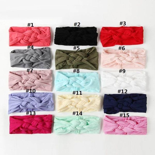 

baby girl headbands and bows nylon headband fits newborn toddler infant girls turban knotted girl hair accessories 27 colors new, Slivery;white