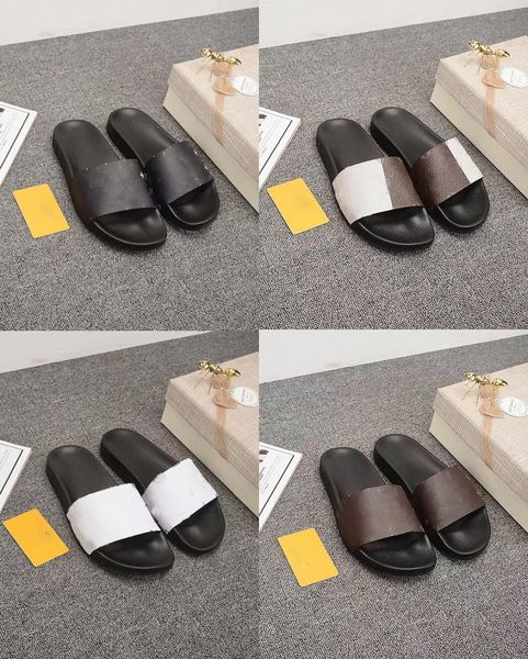 

with box 2019 mens and womens luxury fashion designer sandals summer slippers leather size 35-46 four colors for men casual business shoes, Black