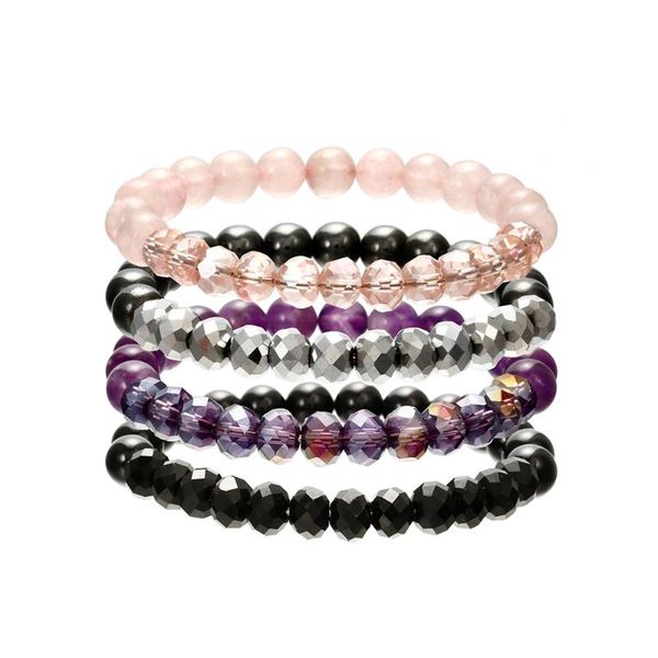 

reiki healing round ball crystal beaded strand bracelets for women natural amethysts quartz hematite obsidian stone bracelets, Black